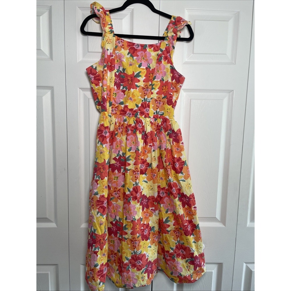 Blueberry‎ Boulevard Floral Ruffle Midi Dress Womens Size L Yellow Orange Cotton